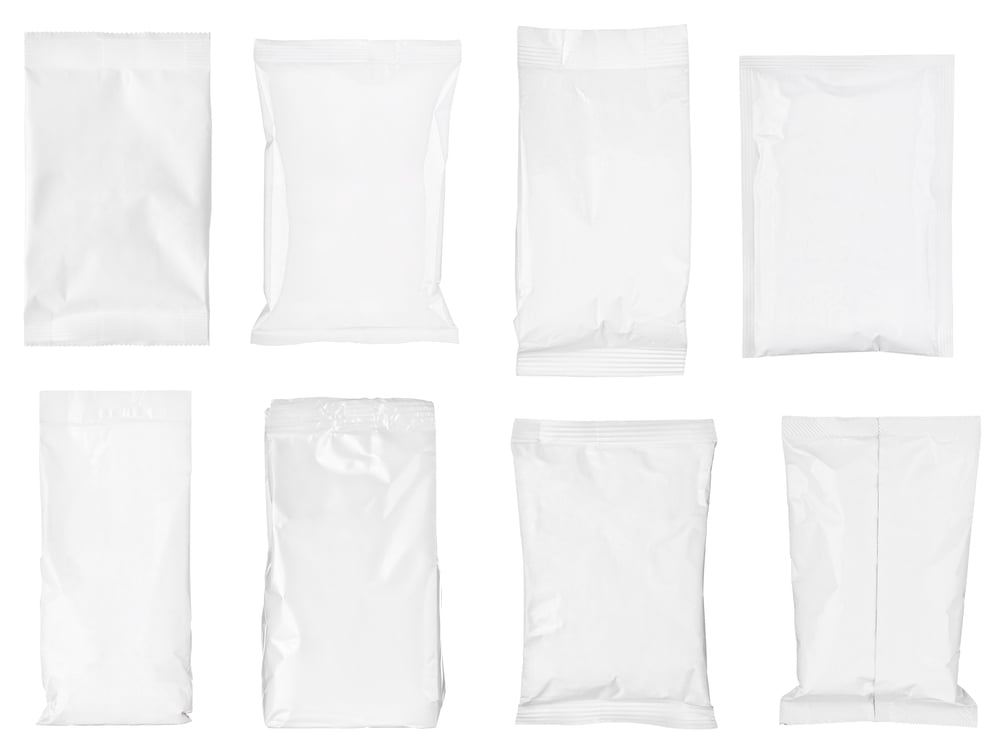 collection of various paper bags on white background. each one is shot separately